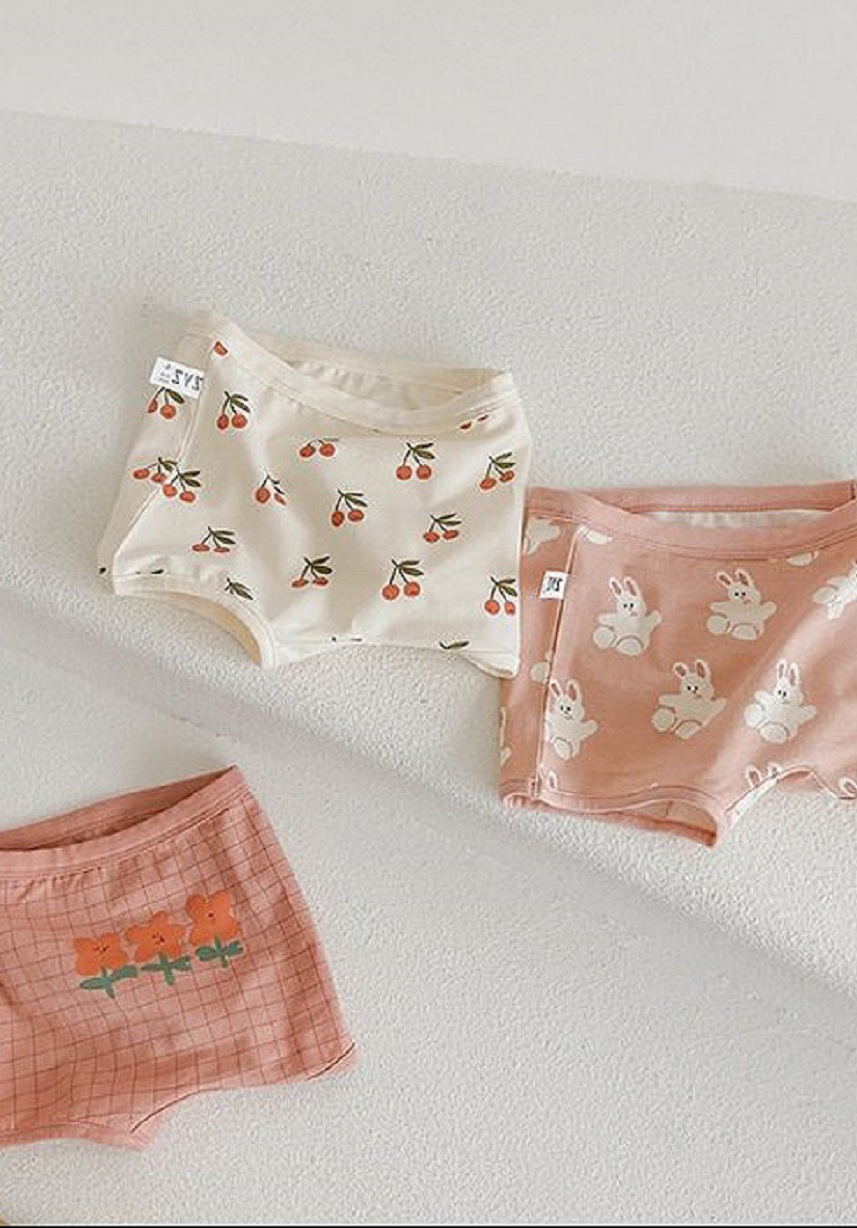 正韓│舒適兒童平角內褲3件組(櫻桃兔 / L約6~8y)