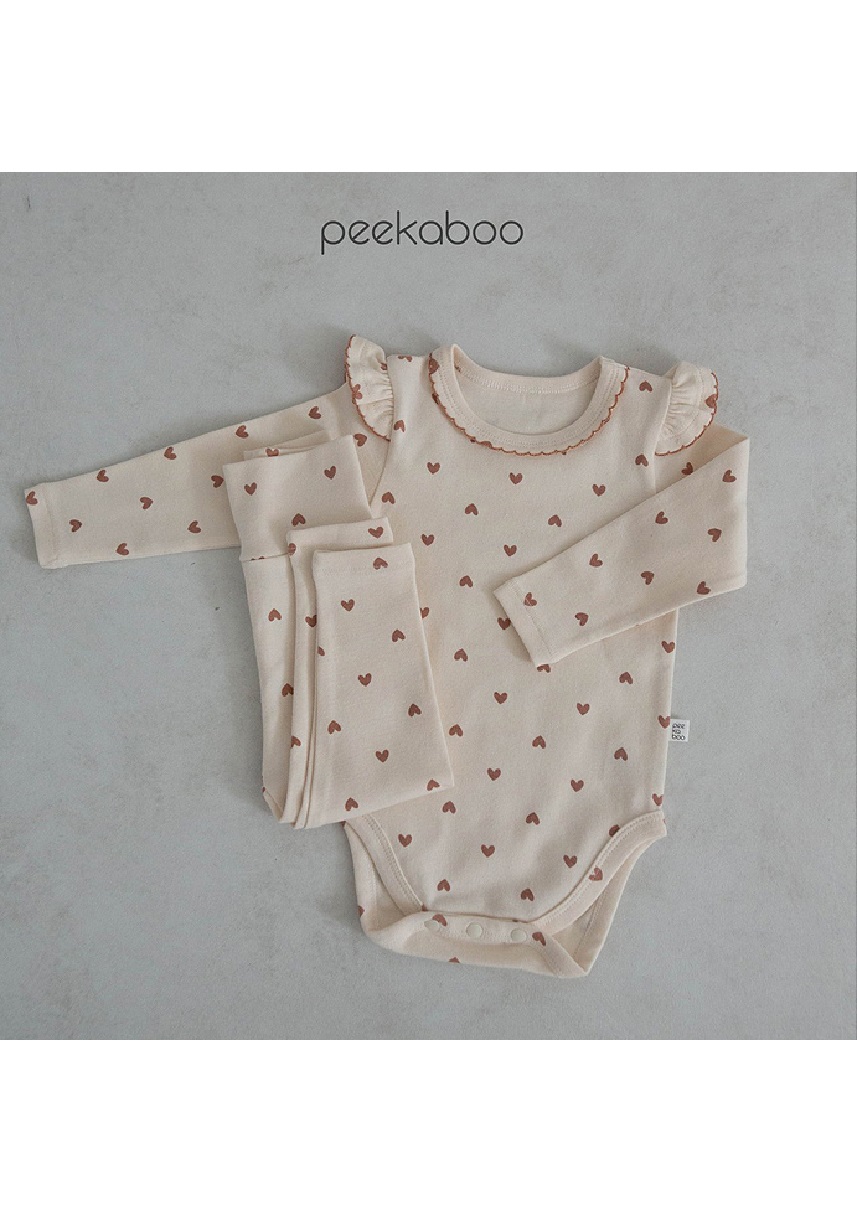 正韓│愛心荷葉邊包屁衣套裝/粉紅色 18m 